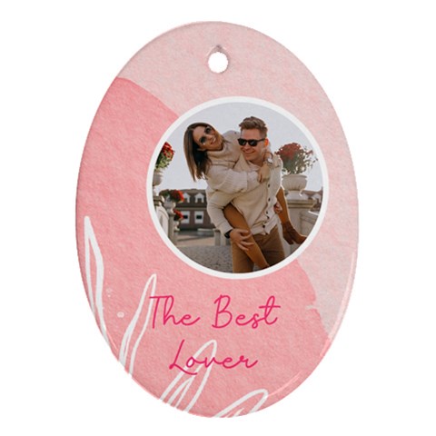 Personalized Water Color Pink Photo Any Text Oval Ornament (two Sides) By Katy Front