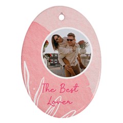 Personalized Water Color Pink Photo Any Text Oval Ornament (Two Sides)