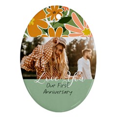 Personalized Floarl Photo Any Text Oval Ornament (Two Sides)