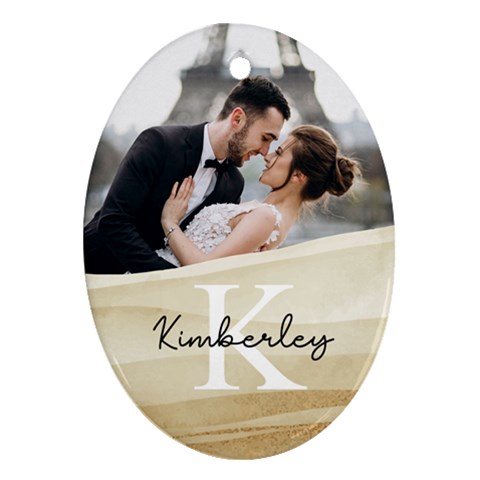 Personalized Gold Photo Any Text Oval Ornament (two Sides) By Katy Front