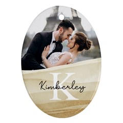 Personalized Gold Photo Any Text Oval Ornament (Two Sides)