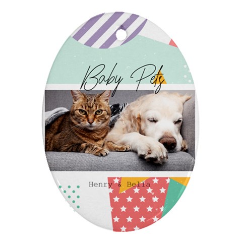 Personalized Colorful Photo Any Text Oval Ornament (two Sides) By Katy Back