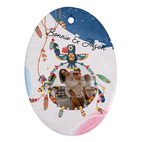 Personalized Plumage Photo Any Text Oval Ornament (two Sides) By Katy Back