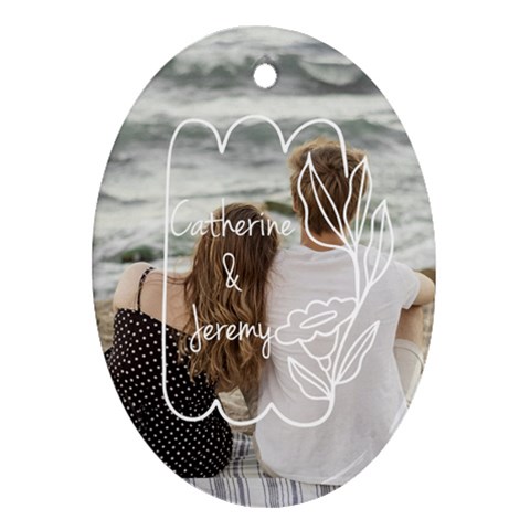 Personalized Hand Draw Frame Photo Any Text Oval Ornament (two Sides) By Katy Front