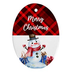 Personalized Checked Pattern with Snowman Name Any Text Oval Ornament (Two Sides)