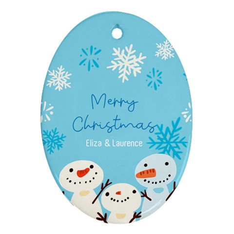 Personalized Three Snowman Name Any Text Oval Ornament (two Sides) By Katy Front