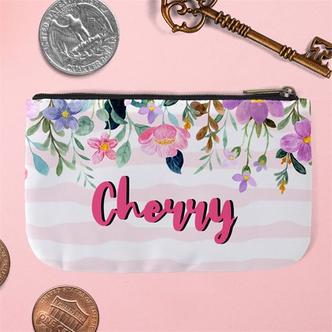 Personalized Floral Name Any Text Large Coin Purse By Joe Back