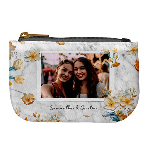 Personalized Oil Painting Floral Marble Texture Photo Name Any Text Large Coin Purse By Joe Front