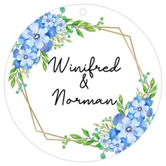 Personalized Name Blue Flower Gold Frame UV Print Acrylic Ornament Round