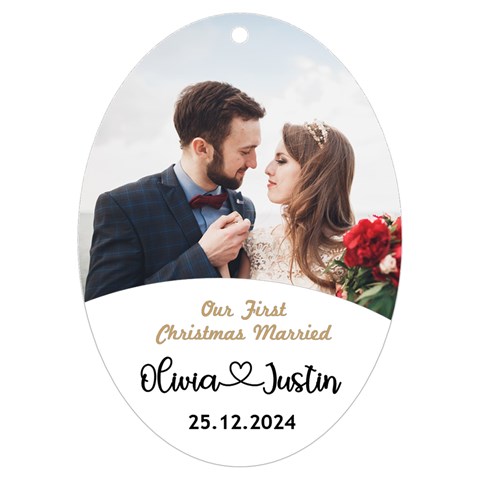 Personalized Christmas Photo Any Text Name Married Uv Print Acrylic Ornament Oval By Joe Front