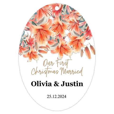 Personalized Christmas Photo Any Text Name Married Uv Print Acrylic Ornament Oval By Joe Front