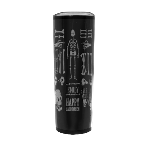 Personalized Halloween Skull And Bones Illustration Name Any Text Stainless Steel Travel Tumbler By Joe Front