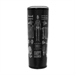 Personalized Halloween Skull and Bones Illustration Name Any Text Stainless Steel Travel Tumbler - 20oz Stainless Steel Travel Tumbler (Black)