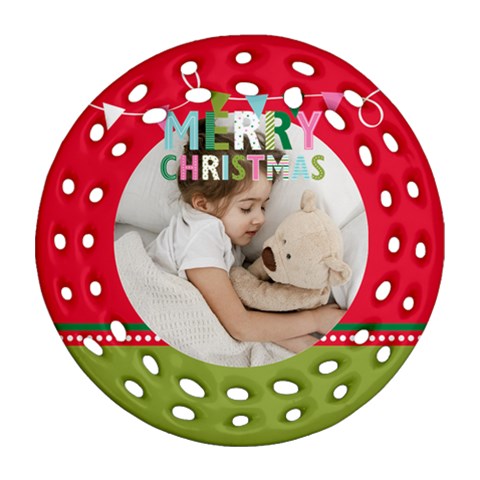 Personalized Merry Christmas Photo Round Filigree Ornament By Joe Back