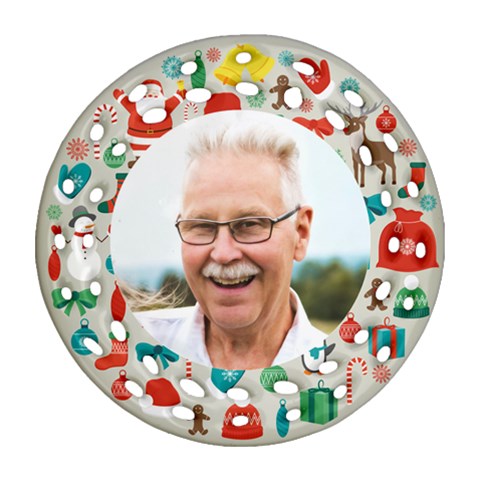 Personalized Merry Christmas Photo Round Filigree Ornament By Joe Back