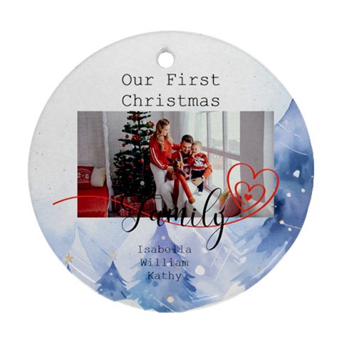 Personalized Photo Any Text Christmas Family Round Ornament By Katy Front