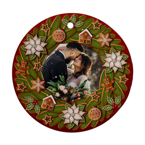 Personalized Photo Any Text Christmas Round Ornament By Katy Front