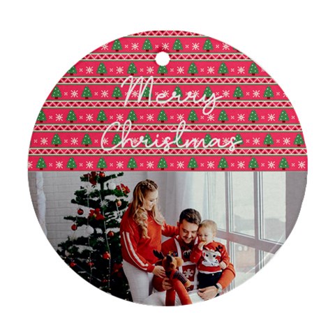 Personalized Photo Any Text Christmas Knitted Style Round Ornament By Katy Front