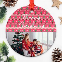 Personalized Photo Any Text Christmas Knitted Style Round Ornament