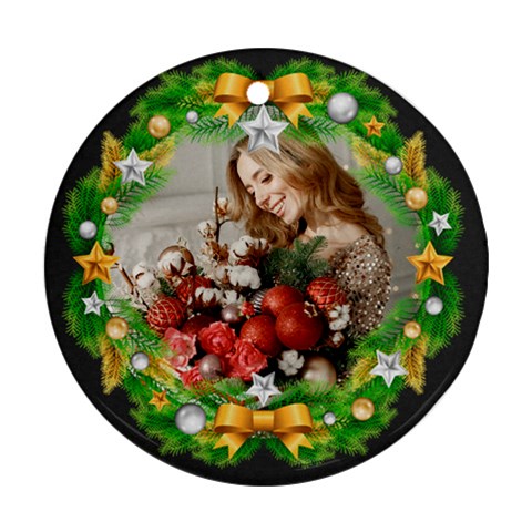 Personalized Photo Any Text Christmas Round Ornament By Katy Front