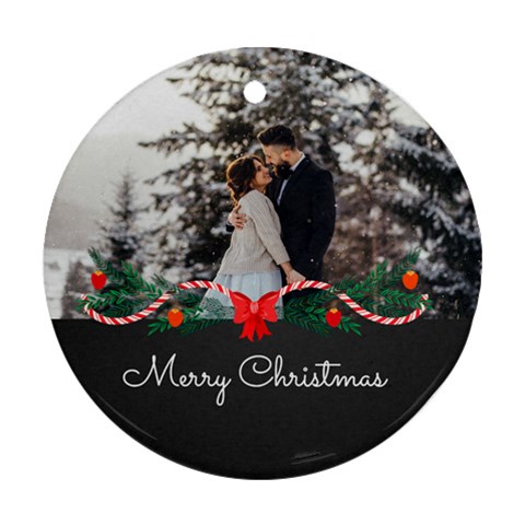 Personalized Photo Any Text Christmas Round Ornament By Katy Front