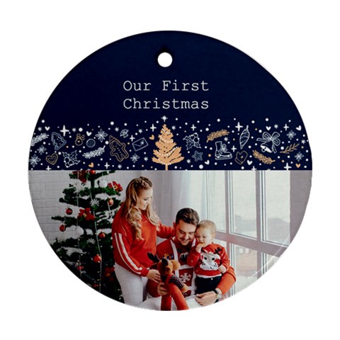 Personalized Photo Any Text Christmas Round Ornament By Katy Back