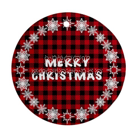 Personalized Photo Any Text Checked Pattern Christmas Round Ornament By Katy Back