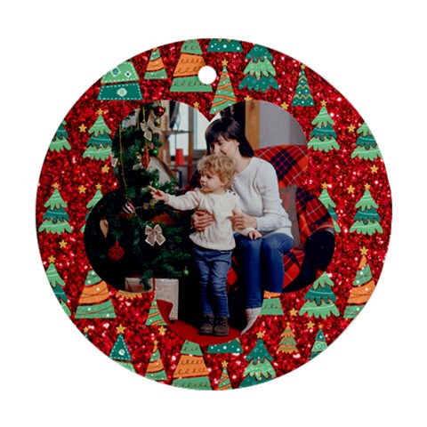 Personalized Photo Any Text Christmas Round Ornament By Katy Front