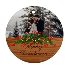 Personalized Photo Any Text Christmas Wood Round Ornament - Round Ornament (Two Sides)