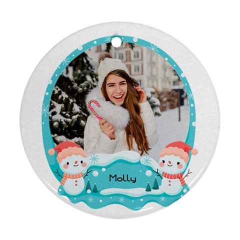 Personalized Photo Any Text Christmas Snow Man Round Ornament By Katy Front