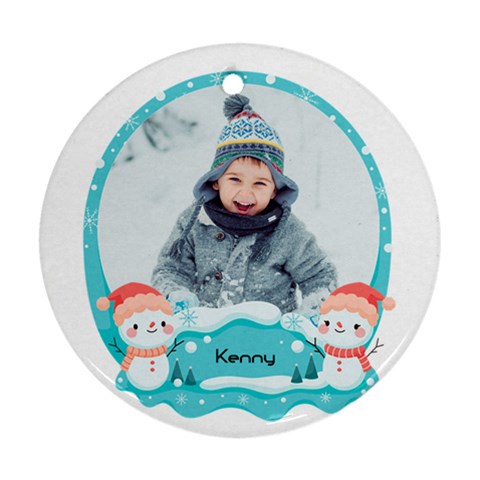 Personalized Photo Any Text Christmas Snow Man Round Ornament By Katy Back