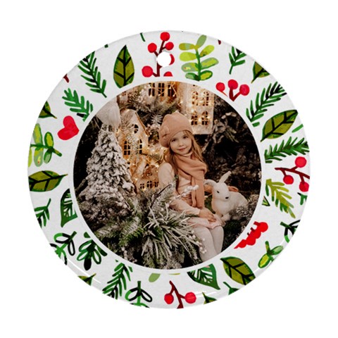 Personalized Photo Any Text Christmas Round Ornament By Katy Front