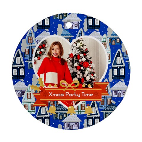 Personalized Photo Any Text Christmas Round Ornament By Katy Front