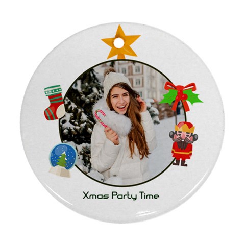 Personalized Photo Any Text Christmas Round Ornament By Katy Front