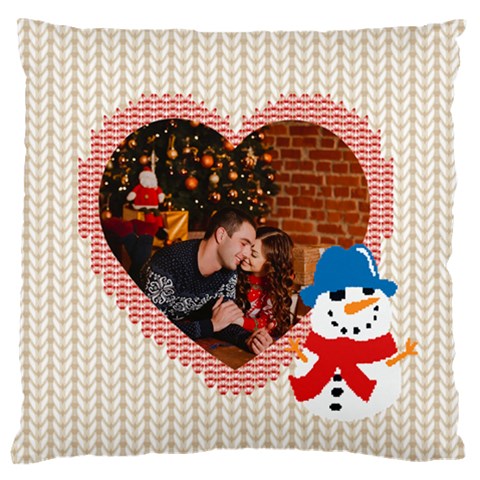 Personalized Photo Christmas Knitted Heart Large Cushion Case  By Katy Front