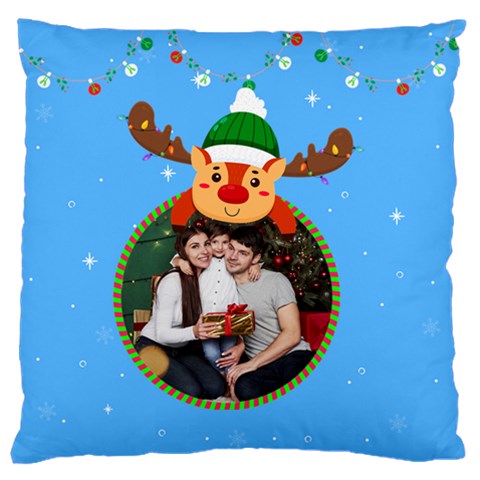 Personalized Photo Christmas Ball Deer Large Cushion Case  By Katy Front