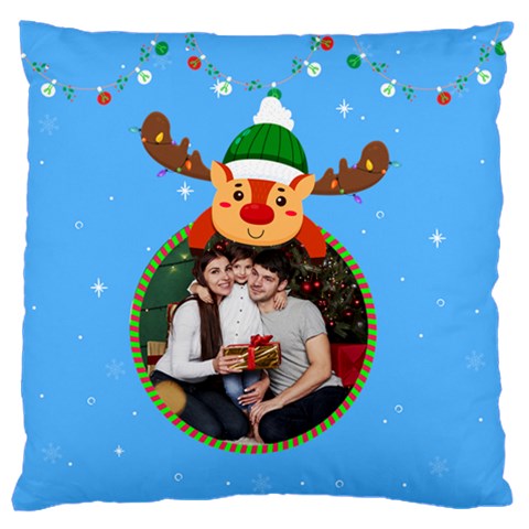 Personalized Photo Christmas Ball Deer Large Cushion Case  By Katy Back