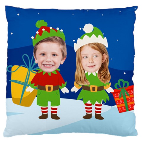 Personalized Photo Elf Christmas Large Cushion Case  By Katy Front