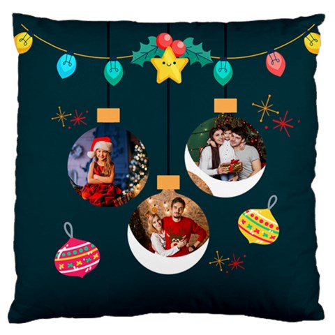 Personalized Photo Christmas Ball Large Cushion Case  By Katy Front