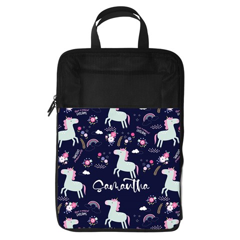 Personalized Name Any Text Unicorn Foldable Shoe Storage Bag By Joe Front