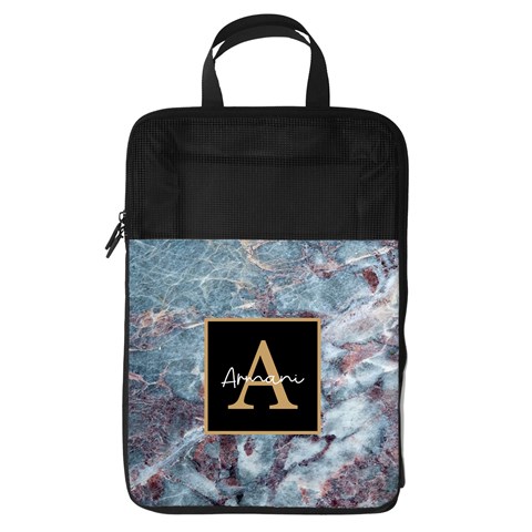 Personalized Initial Name Any Text Marble Foldable Shoe Storage Bag By Joe Front