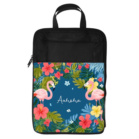 Personalized Name Any Text Flamingo Tropical Foldable Shoe Storage Bag By Joe Front