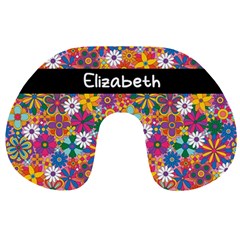 Personalized Name Any Text Colorful Flower Travel Neck Pillow