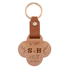 Personalized Wedding Initial Save the Date Engraved Wood Keychain