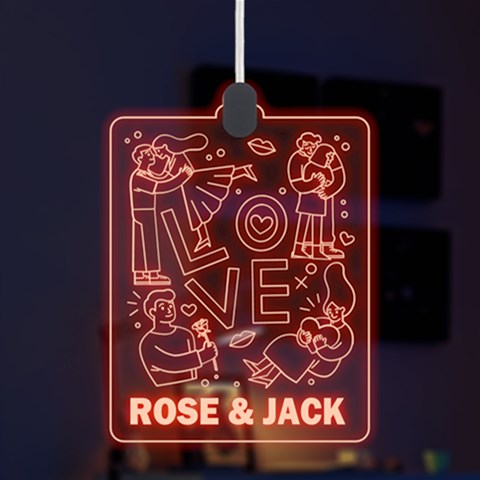 Personalized Couple Illustration Valentine Day Names Any Text Led Acrylic Ornament By Joe Front