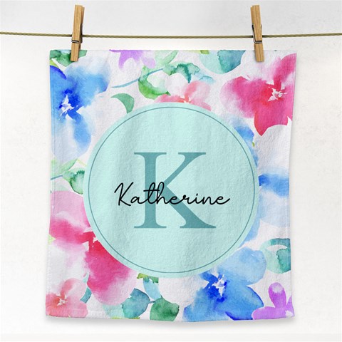 Personalized Name Any Text Water Color Flower Face Towel By Katy Front