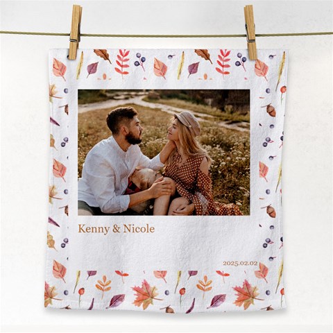 Personalized Photo Frame Fall Pattern Face Towel By Katy Front