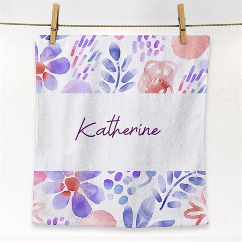 Personalized Name Any Text Water Color Flower Face Towel By Katy Front