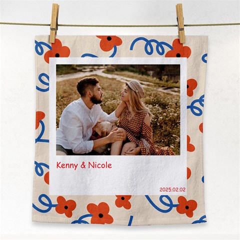 Personalized Photo Frame Flower Pattern Face Towel By Katy Front