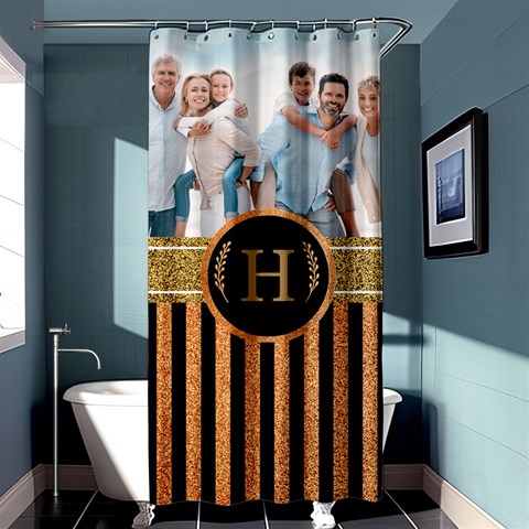 Personalized Photo Initial Stripe Pattern Shower Curtain By Joe Curtain(36 X72 )